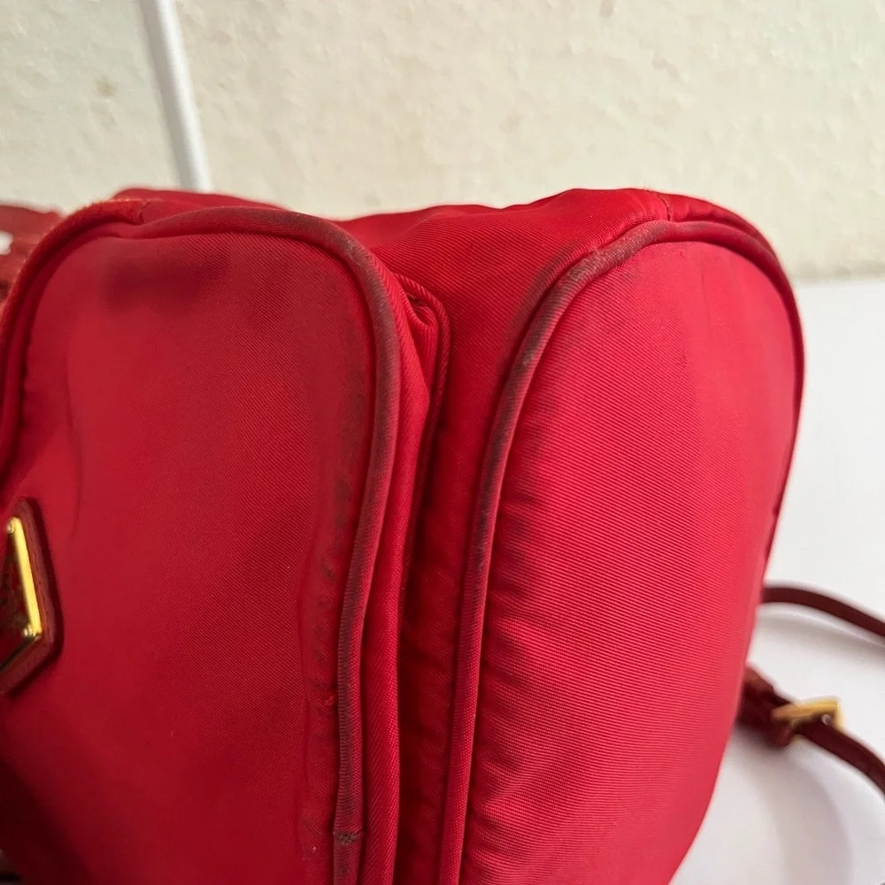 Prada Red Nylon Drawstring Crossbody Bucket Bag with Gold Hardware - Picture 12 of 16